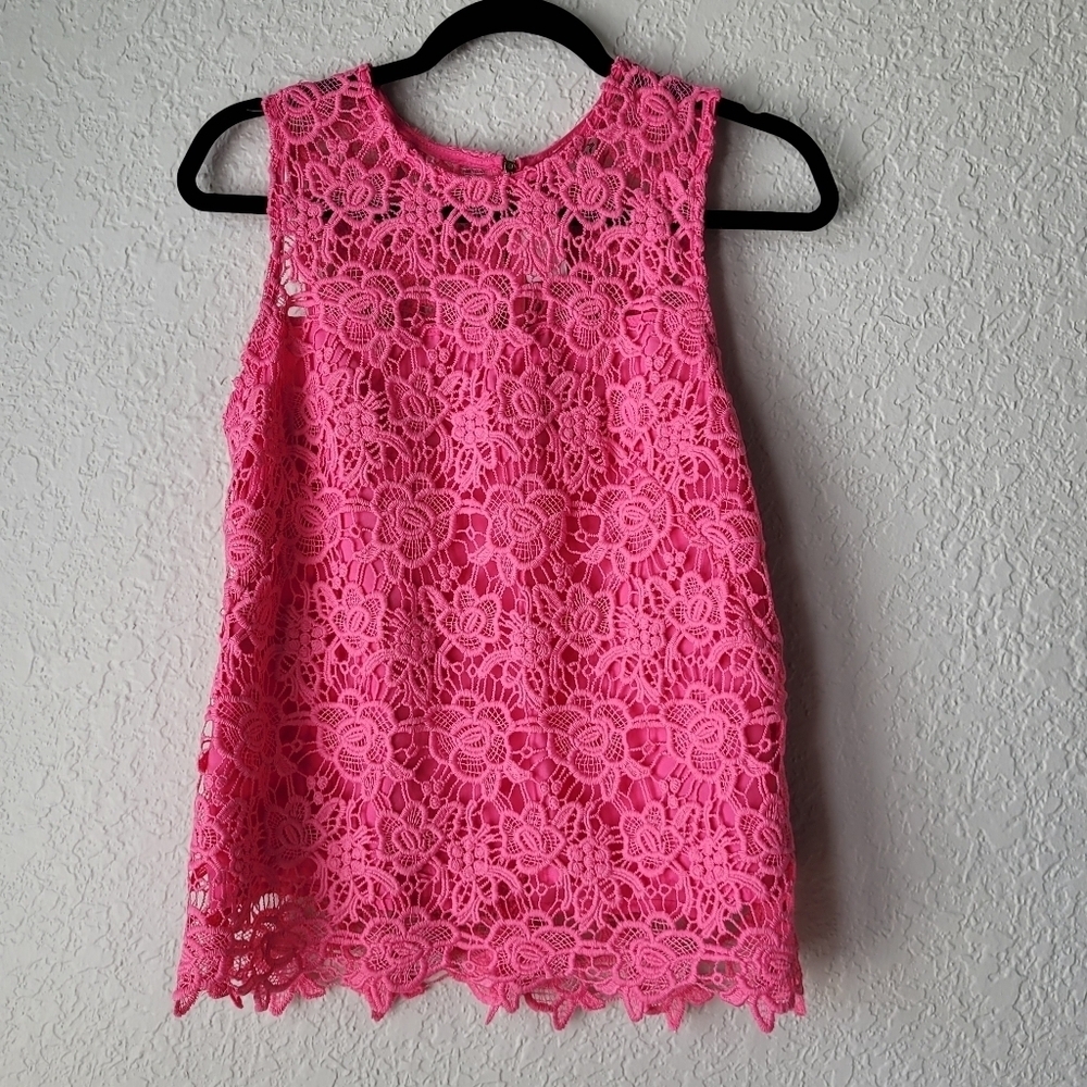 Nanette Lepore Guipure Lace pink Sleeveless Top zipper Size Small